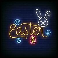 Neon Sign easter with brick wall background vector