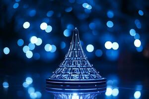 AI generated Abstract Blue shinny Christmas tree with bokeh background technology concept photo