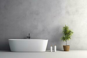 AI generated 3d rendered Minimal style black theme Modern bathroom interior design with bathtub photo