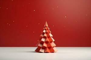 ai generado rojo Navidad árbol hecho con tarjeta papel Copiar espacio rojo aislado antecedentes foto