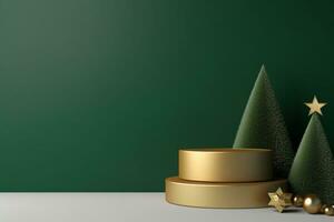 AI generated 3d rendered green Podium display for merry Christmas event photo