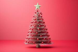 AI generated Red Christmas tree made up with paper clip and wire bokeh blurred background copy space photo