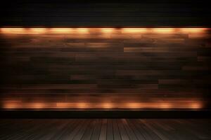 AI generated 3d rendered empty wooden room with lights and copy space photo