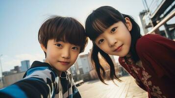 AI generated Asian little girl and boy photo