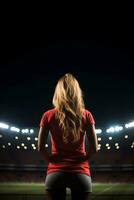 AI generated a girl watching soccer on an empty stadium at night photo