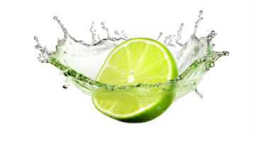 AI generated Fresh Limes with Water Splash Isolated on transparent Background png