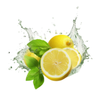 AI generated Fresh Lemons and Mint with Water Splash Isolated on Transparent Background png