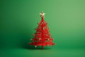 AI generated Red Christmas tree made up with paper clip and wire bokeh blurred background copy space photo