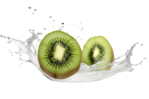 AI generated Sliced Kiwifruit with Water Splash Isolated on Transparent Background png