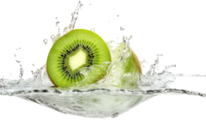 AI generated Sliced Kiwifruit with Water Splash Isolated on Transparent Background png