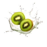 ai generado rebanado kiwi con agua chapoteo aislado en transparente antecedentes png