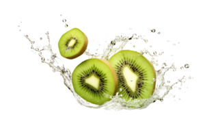 AI generated Sliced Kiwifruit with Water Splash Isolated on Transparent Background png