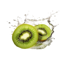 ai generado rebanado kiwi con agua chapoteo aislado en transparente antecedentes png