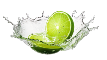 ai generato fresco Limes con acqua spruzzo isolato su trasparente sfondo png