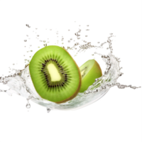 AI generated Sliced Kiwifruit with Water Splash Isolated on Transparent Background png