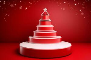 AI generated merry Christmas 3d rendered red Podium display for event photo