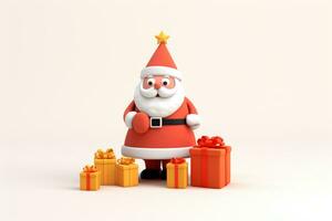 AI generated 3d rendered minimal santa clause with christmas tree and gifts on pastel background photo