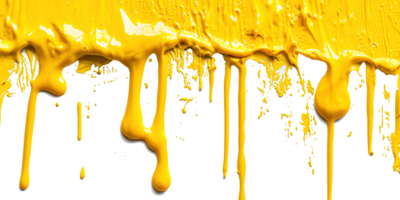 ai gerado amarelo pintura pinga em transparente fundo, fluido arte projeto, dinâmico fluxo do vibrante cor, perfeito para abstrato e artístico fundos png