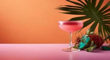 AI generated colorful glass of coctail on the abstract background, tropical coctail on the table photo