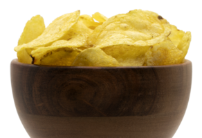 Potato chips in wooden bowl png