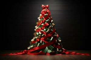 AI generated christmas tree made with ribbon photo