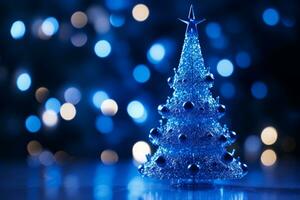 AI generated Abstract Blue shinny Christmas tree with bokeh background technology concept photo