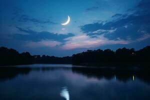 ai generado noche cielo y luna, estrellas, Ramadán kareem celebracion foto