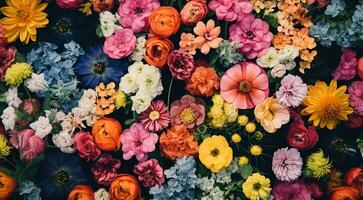 ai generado campo de flores, flores en el campo, de colores flores debajo el cielo, de colores flores, flores campo foto