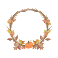 AI generated Autumn fall wreath photo frame with autumnal leaves rustic fall foliage png