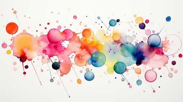 AI generated Abstract multicolored polka dots watercolor ink background. Irregular splashes of ink, round paint spots. Generative AI photo