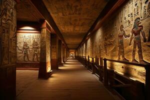 AI generated Egyptian hieroglyphs in the ancient temple of Hatshepsut, AI Generated photo