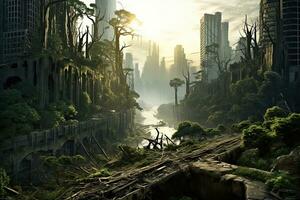 AI generated Ruins of the ancient city in the jungle. 3d rendering, AI Generated photo