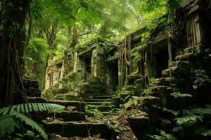 AI generated Ruins of Beng Mealea temple in Cambodia, Siem Reap, AI Generated photo