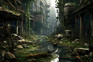 AI generated Fantasy landscape with city and river. 3d render illustration, AI Generated photo