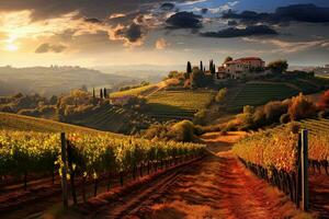 ai generado viñedo en toscana, Italia. otoño colores, ai generado foto