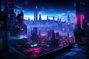 AI generated Night view of the streets of the modern city. 3D rendering, AI Generated photo