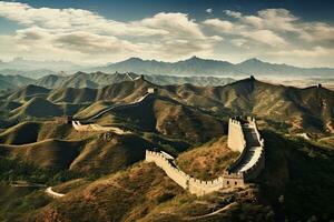 ai generado majestuoso genial pared de China en un hermosa verano día, porcelana, ai generado foto