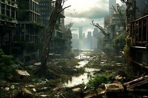 AI generated 3D render of a fantasy alien city in the middle of the jungle, AI Generated photo