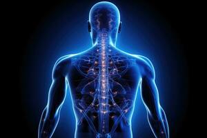 AI generated Human body anatomy - skeleton x-ray view. Dark background, AI Generated photo