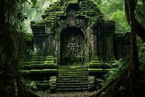 AI generated Mysterious ruins of Ta Prohm temple in Angkor Wat, Cambodia, AI Generated photo