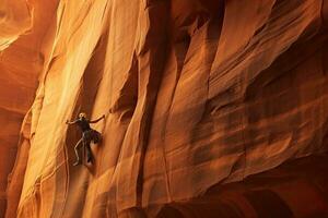AI generated Hiker in Antelope Canyon, Page, Arizona, USA, AI Generated photo