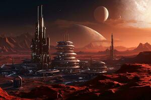 AI generated Fantasy alien planet. 3d render. Elements of this image furnished by NASA, AI Generated photo