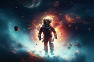 AI generated Astronaut in space. Mixed media. Mixed media. Mixed media, AI Generated photo