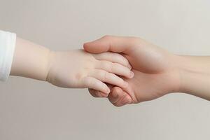 AI generated Mother and child holding hands isolated on white background, close-up, AI Generated photo