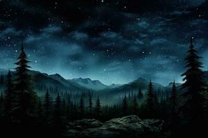 ai generado fantasía paisaje con estrellado cielo y bosque. 3d representación, ai generado foto