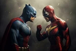 AI generated Two superheroes fighting in the smoke. Superhero concept, AI Generated photo