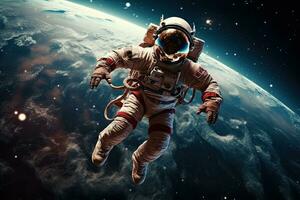 AI generated Astronaut in outer space. Science fiction. Elements of this image furnished by NASA, AI Generated photo