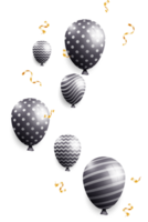 fester bakgrund med svart helium ballonger och konfetti png