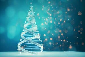 AI generated Blue Christmas tree made up with DNA structure health concept bokeh blurred background copy space photo