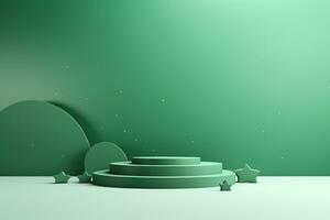 AI generated 3d rendered green Ramadan Islamic podium photo